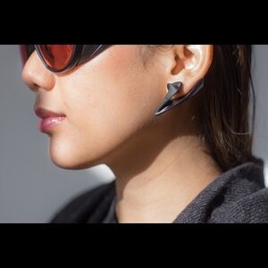 DREI S-4 avant-garde futuristic black 3D printed resin stud earrings